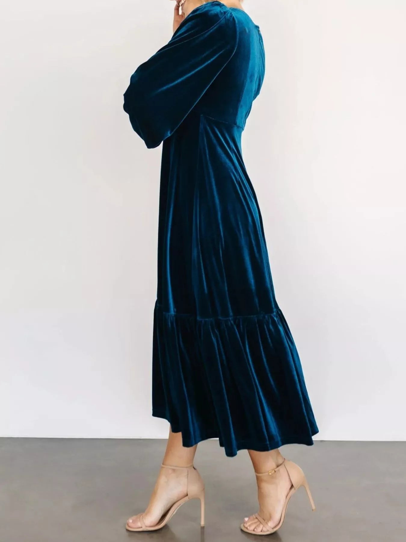 Velvet Tiered Long Sleeve Midi Dress - MAD RUFFI