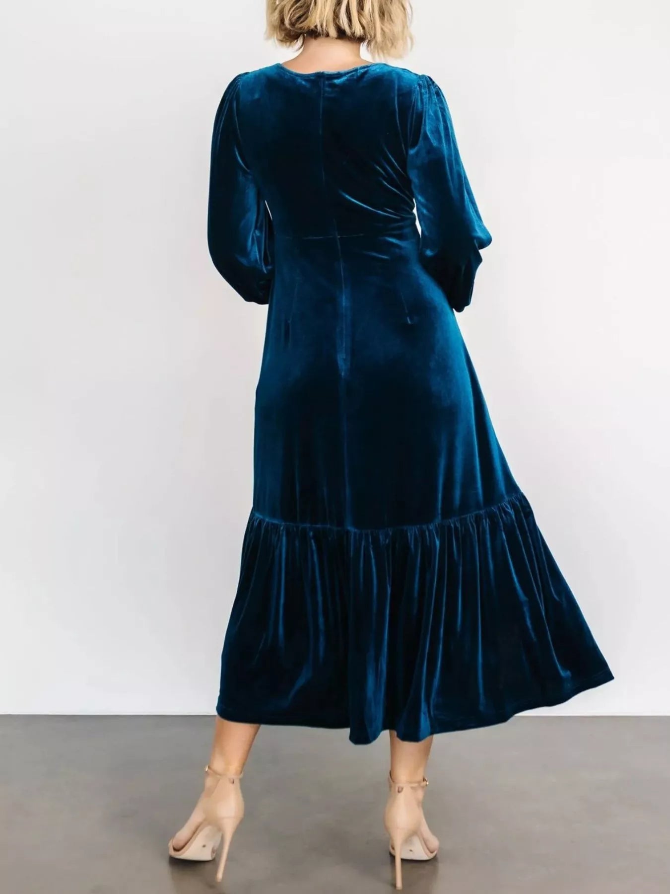 Velvet Tiered Long Sleeve Midi Dress - MAD RUFFI