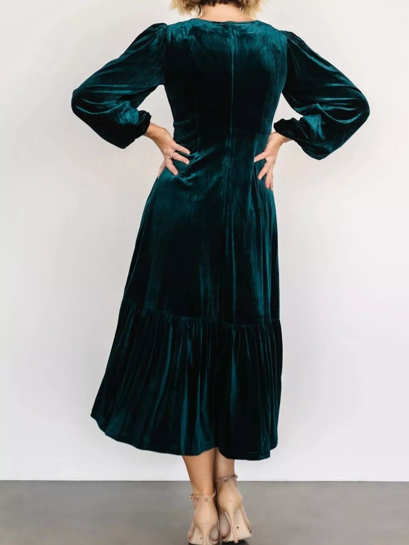 Velvet Tiered Long Sleeve Midi Dress - MAD RUFFI