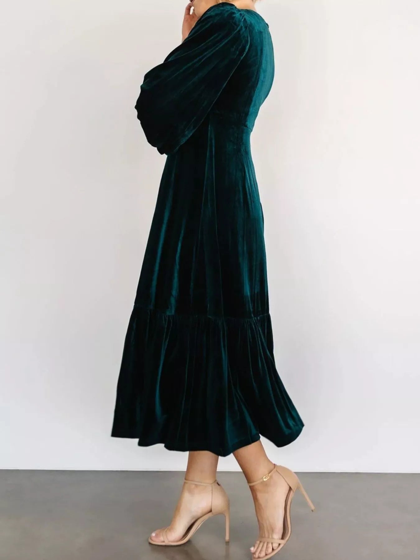 Velvet Tiered Long Sleeve Midi Dress - MAD RUFFI