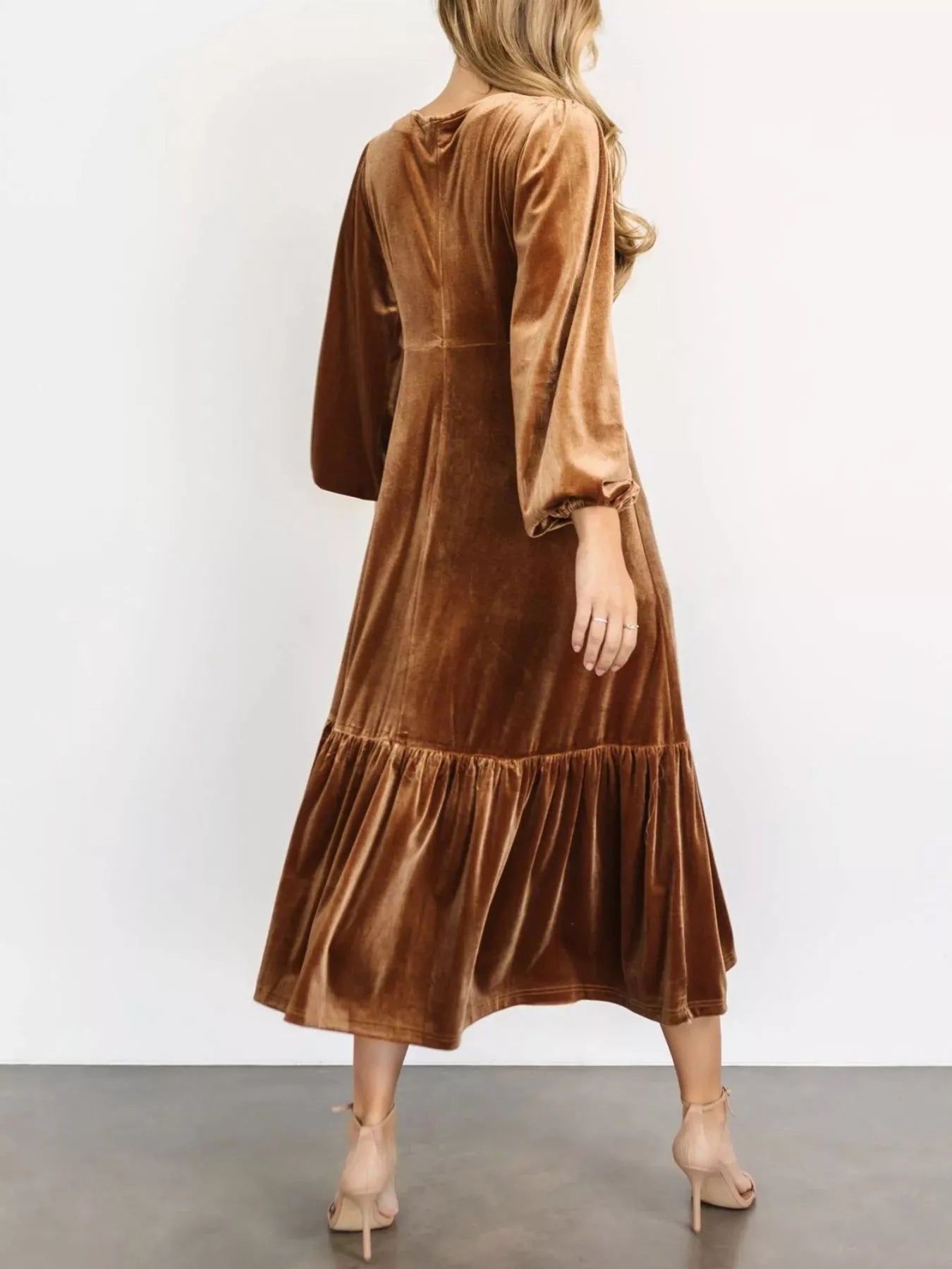 Velvet Tiered Long Sleeve Midi Dress - MAD RUFFI