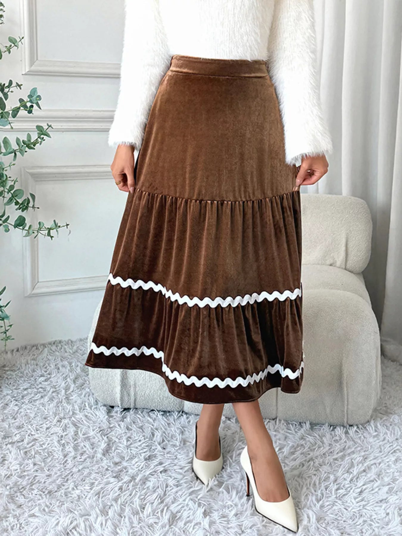 Velvet Tiered Midi Skirt - MAD RUFFI