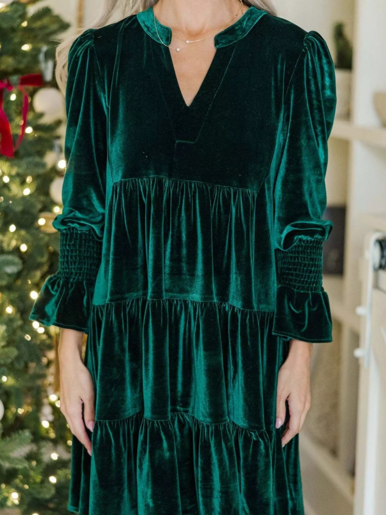 Velvet Tiered Notched Mini Dress - MAD RUFFI