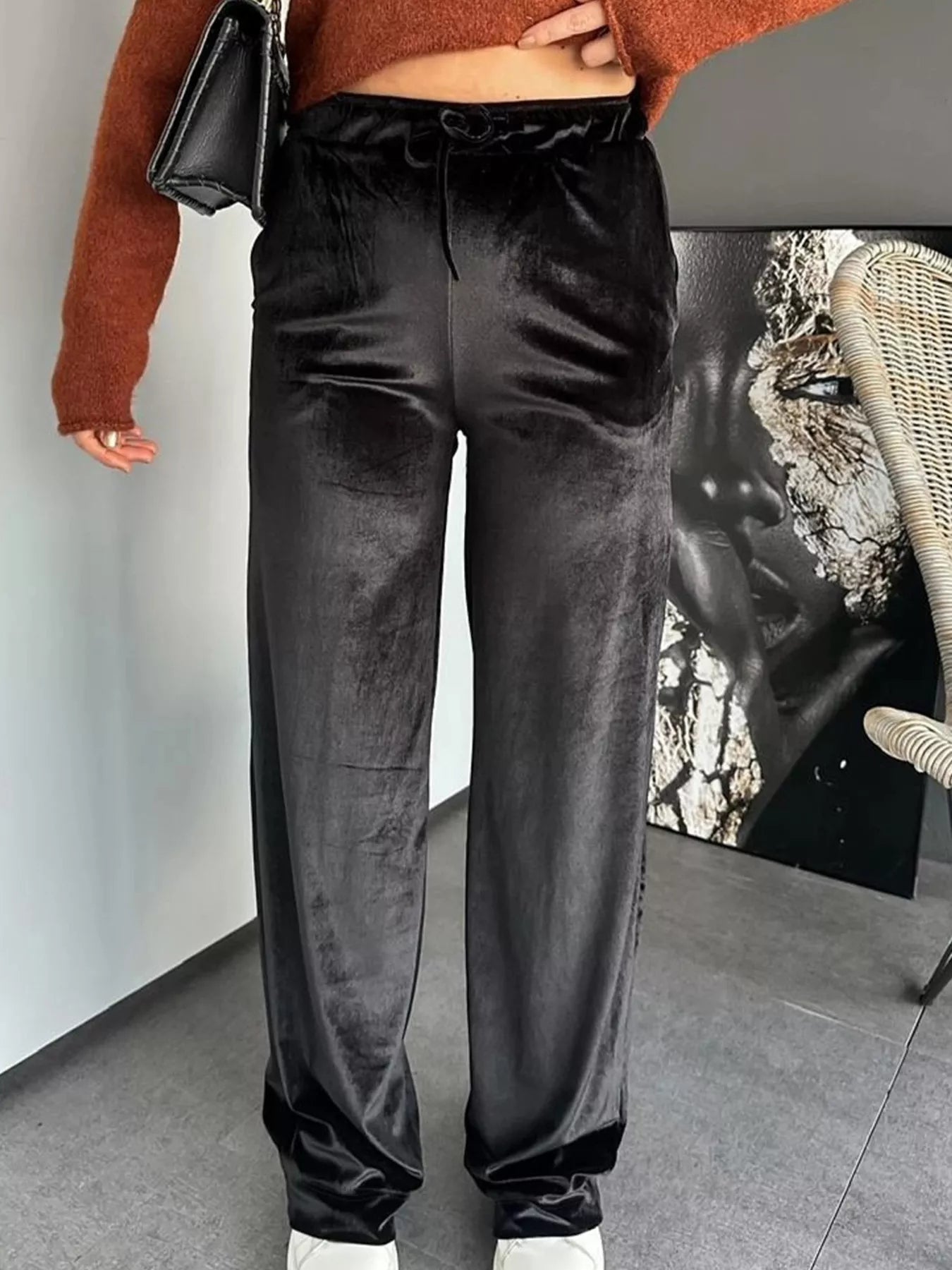 Velvet Wide Leg Pants - MAD RUFFI