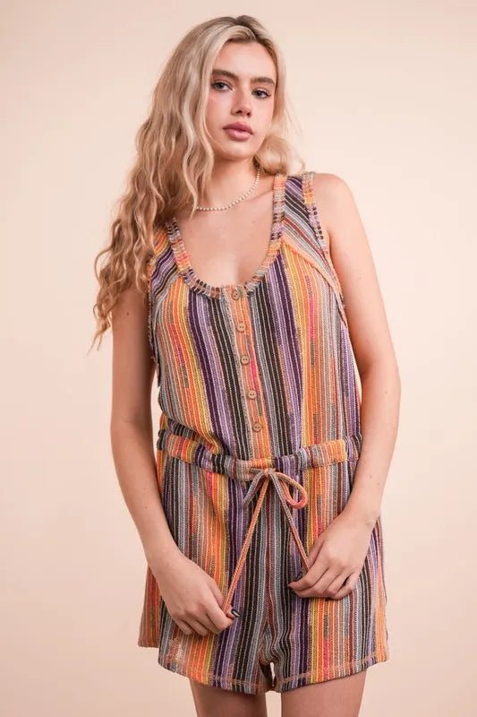 VERY J Crochet Multi Color Striped Casual Summer Romper - MAD RUFFI