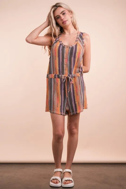VERY J Crochet Multi Color Striped Casual Summer Romper - MAD RUFFI