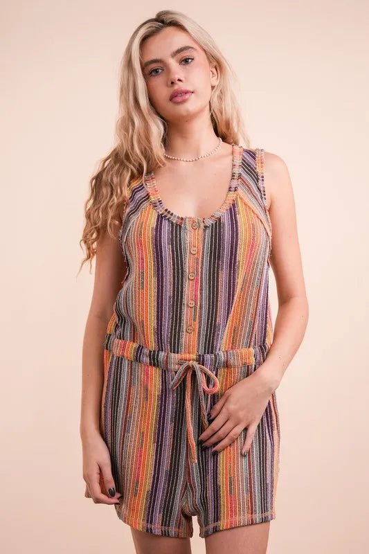 VERY J Crochet Multi Color Striped Casual Summer Romper - MAD RUFFI