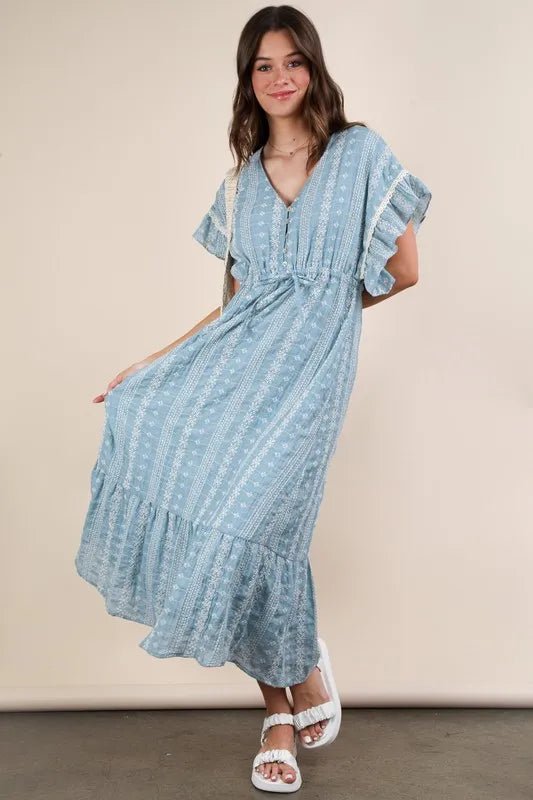 VERY J Embroidered Boho Ruffled Midi Dress - MAD RUFFI