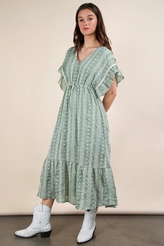 VERY J Embroidered Boho Ruffled Midi Dress - MAD RUFFI