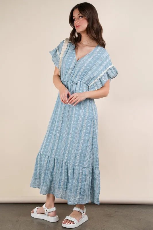 VERY J Embroidered Boho Ruffled Midi Dress - MAD RUFFI