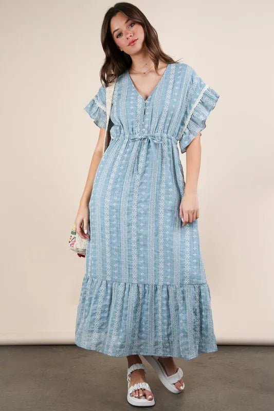 VERY J Embroidered Boho Ruffled Midi Dress - MAD RUFFI