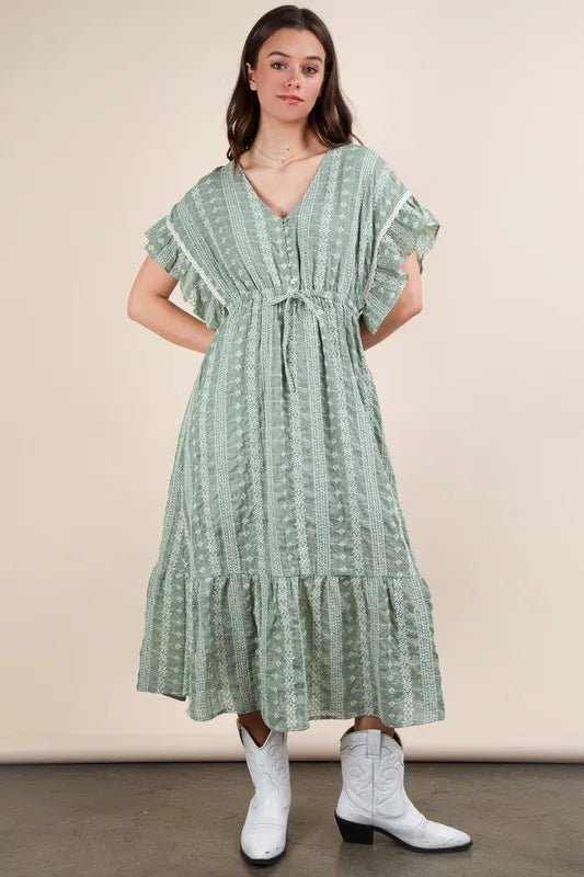 VERY J Embroidered Boho Ruffled Midi Dress - MAD RUFFI