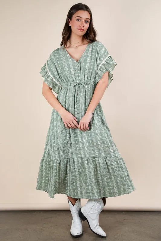 VERY J Embroidered Boho Ruffled Midi Dress - MAD RUFFI