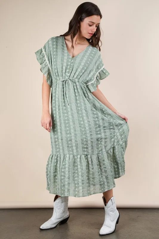 VERY J Embroidered Boho Ruffled Midi Dress - MAD RUFFI