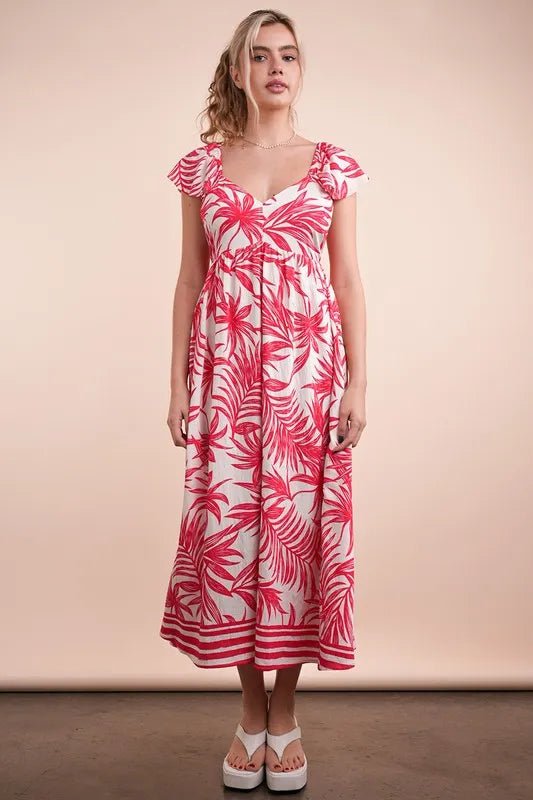 VERY J Tropical Printed Midi Summer Boho Dress - MAD RUFFI