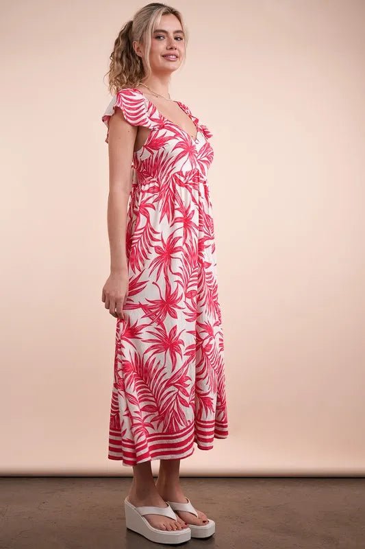 VERY J Tropical Printed Midi Summer Boho Dress - MAD RUFFI