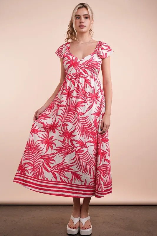 VERY J Tropical Printed Midi Summer Boho Dress - MAD RUFFI