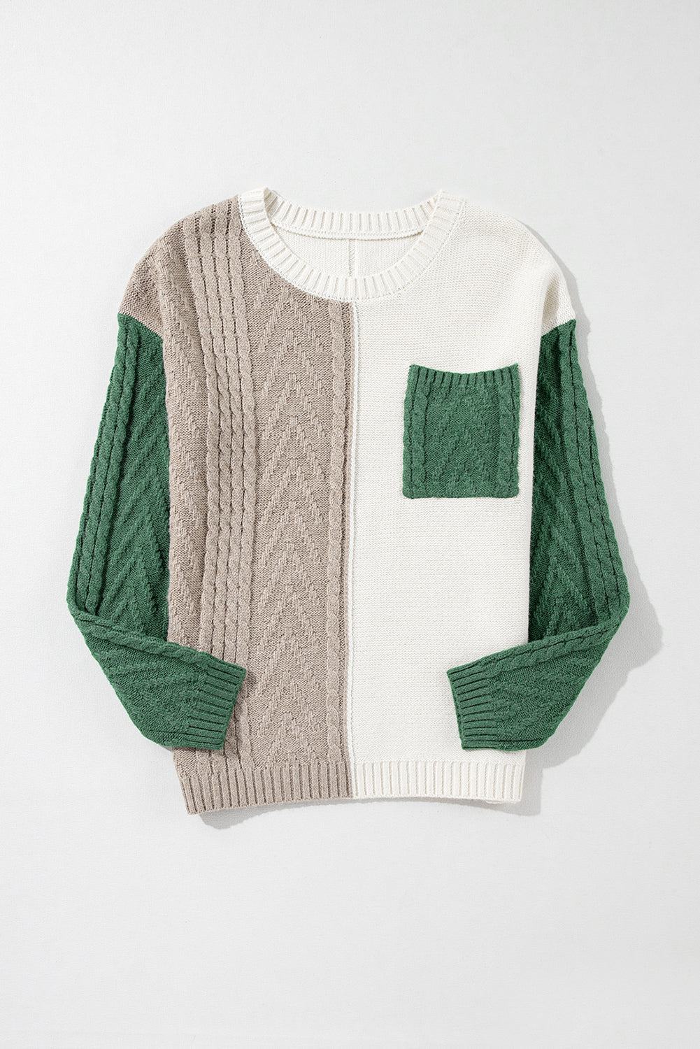 Vineyard Green Colorblock Pocket Drop Shoulder Sweater - MAD RUFFI