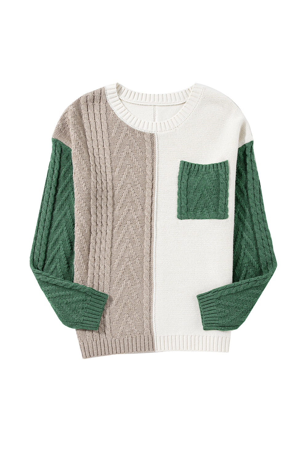 Vineyard Green Colorblock Pocket Drop Shoulder Sweater - MAD RUFFI