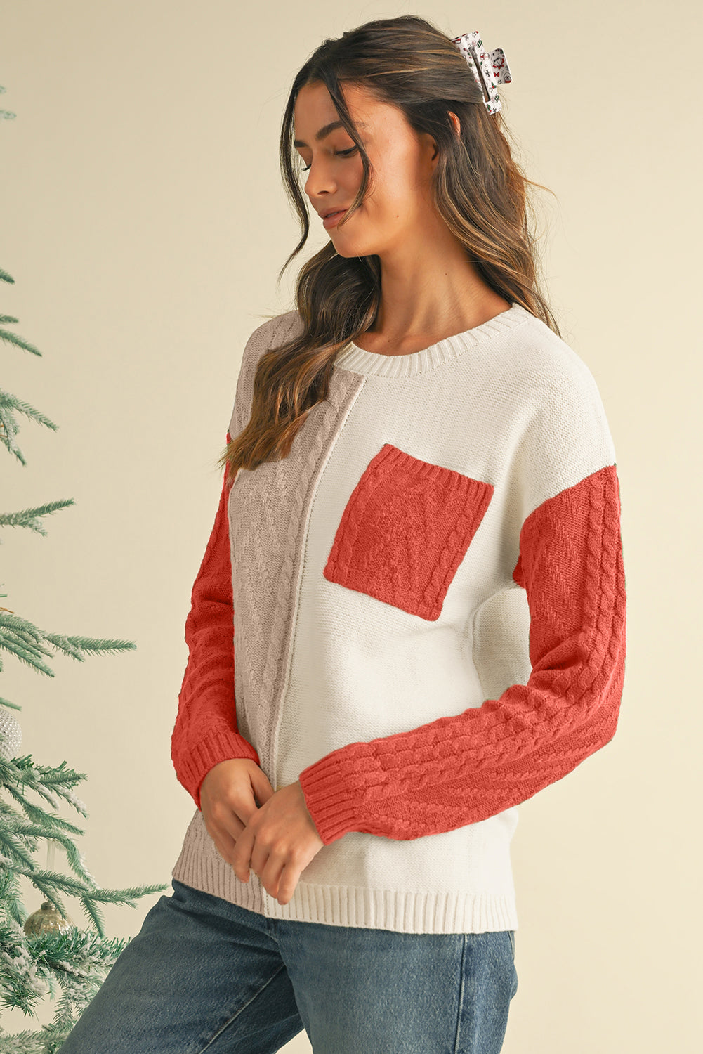 Vineyard Green Colorblock Pocket Drop Shoulder Sweater - MAD RUFFI