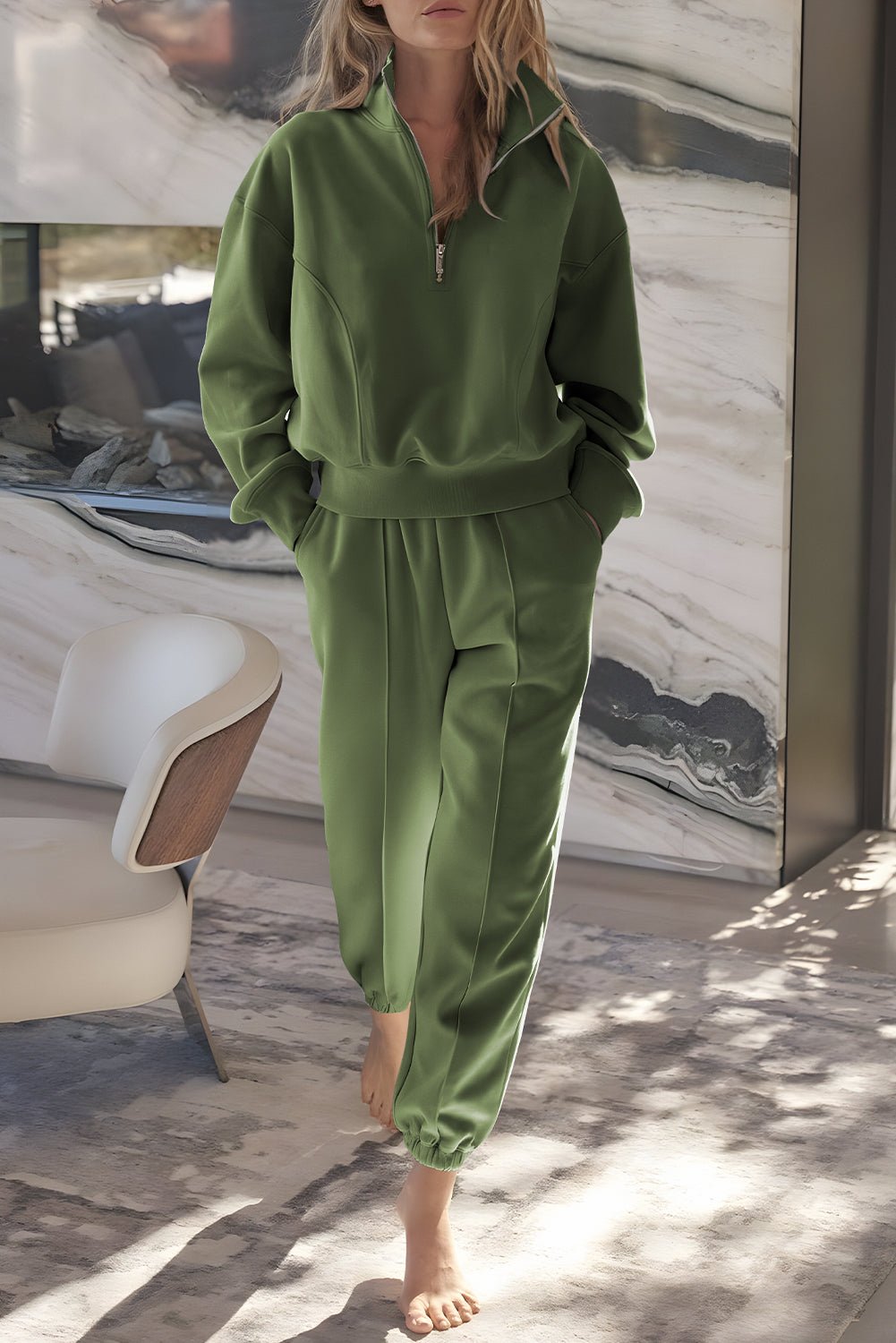 Vineyard Green Half Zip up Pullover Active Top and Joggers Set - MAD RUFFI