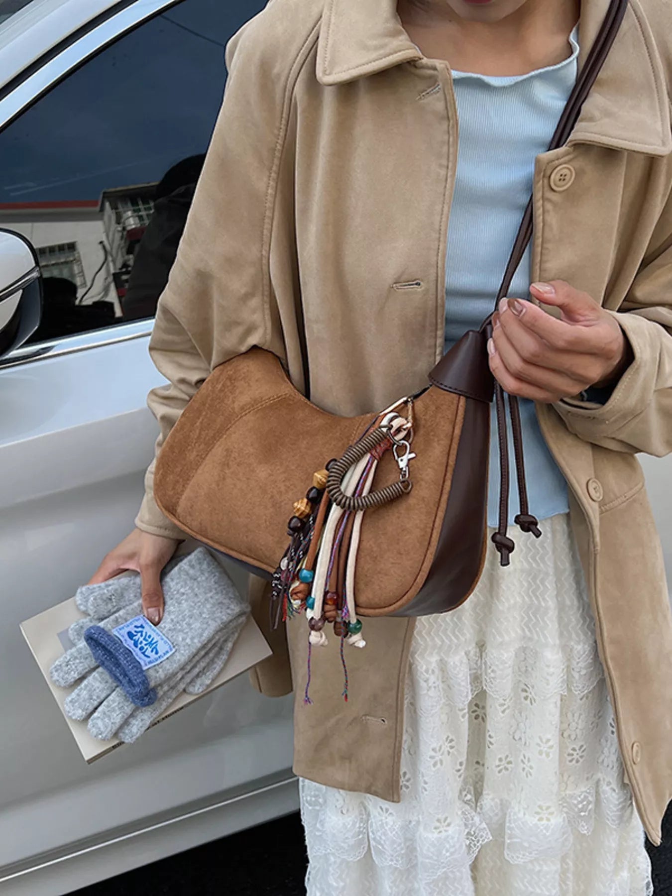 Vintage Suede Tassel Shoulder Bag - MAD RUFFI