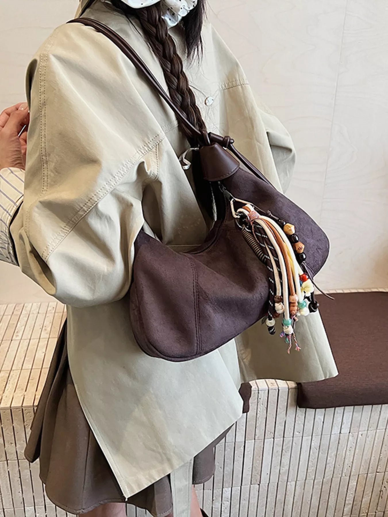 Vintage Suede Tassel Shoulder Bag - MAD RUFFI