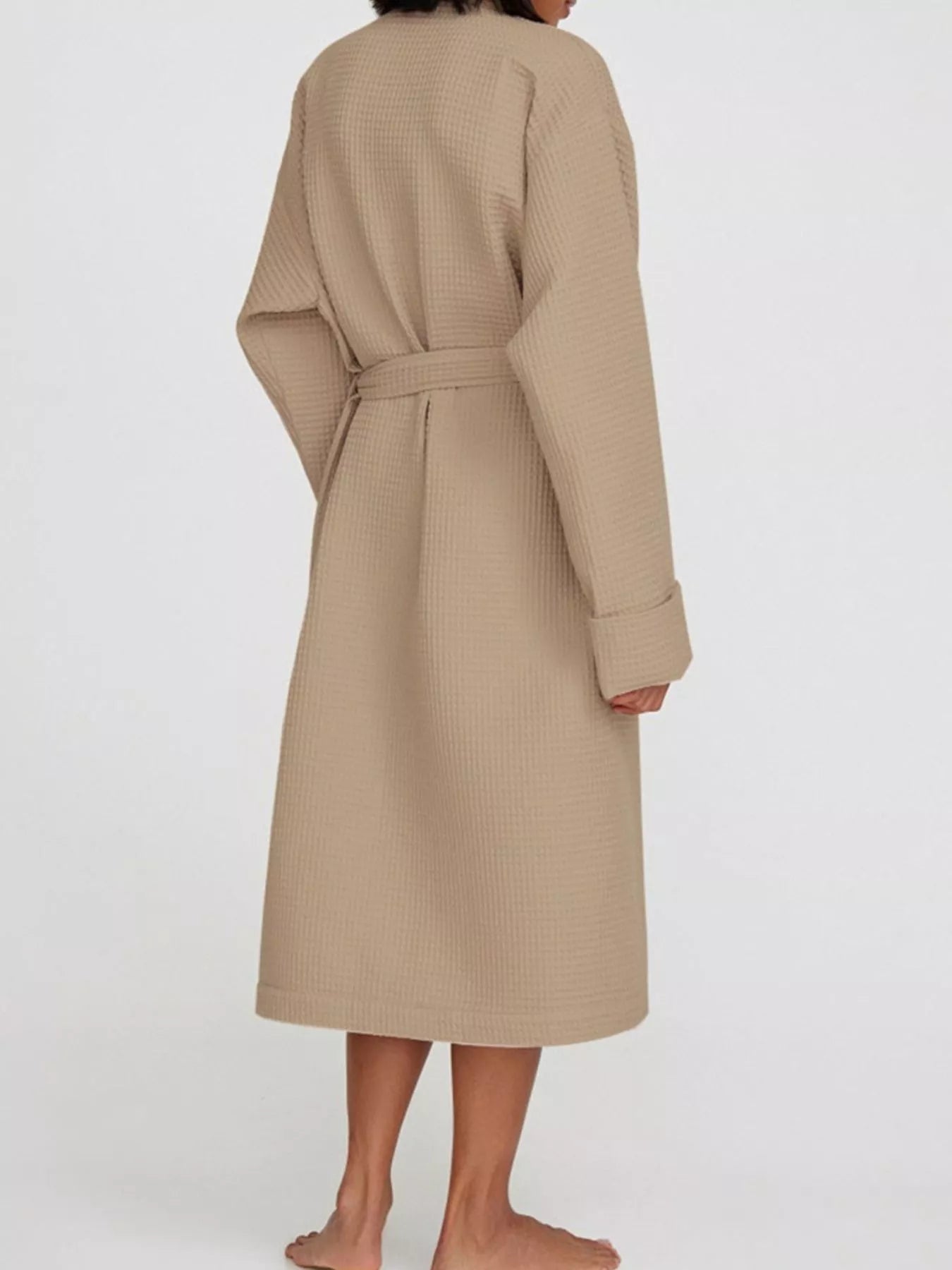 Waffle Knit Tie Waist Lounge Nightgown - MAD RUFFI