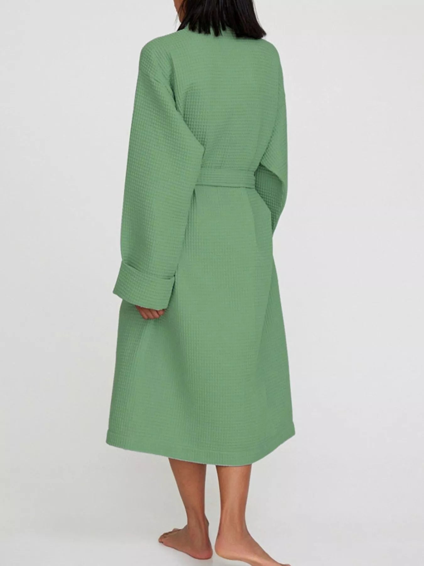 Waffle Knit Tie Waist Lounge Nightgown - MAD RUFFI