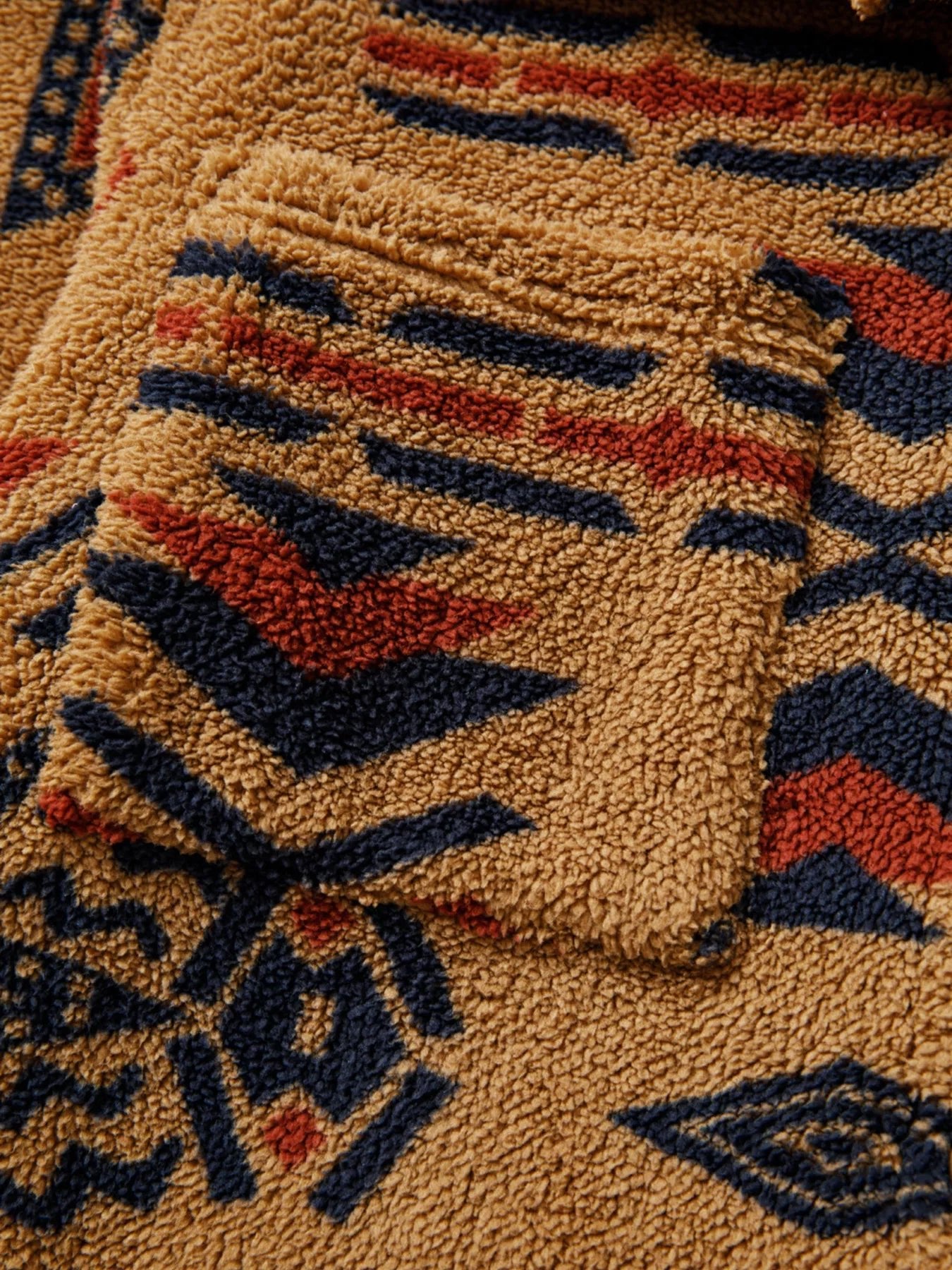 Western Aztec Pattern Fleece Button - Up Shacket - MAD RUFFI