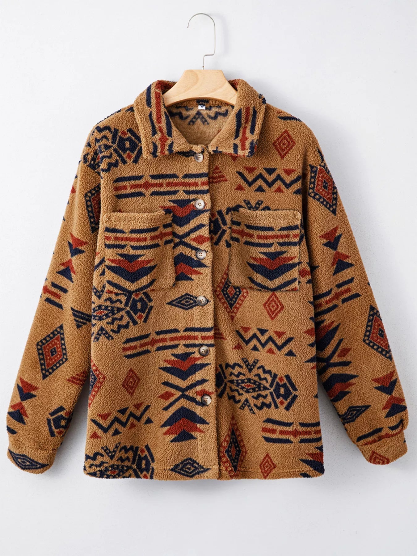 Western Aztec Pattern Fleece Button - Up Shacket - MAD RUFFI