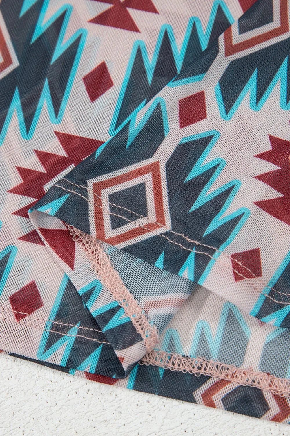 Western Aztec Print Mesh Slim T Shirt - MAD RUFFI