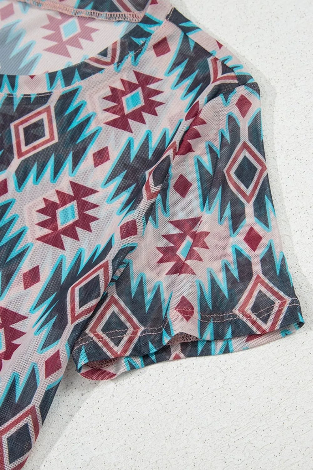 Western Aztec Print Mesh Slim T Shirt - MAD RUFFI