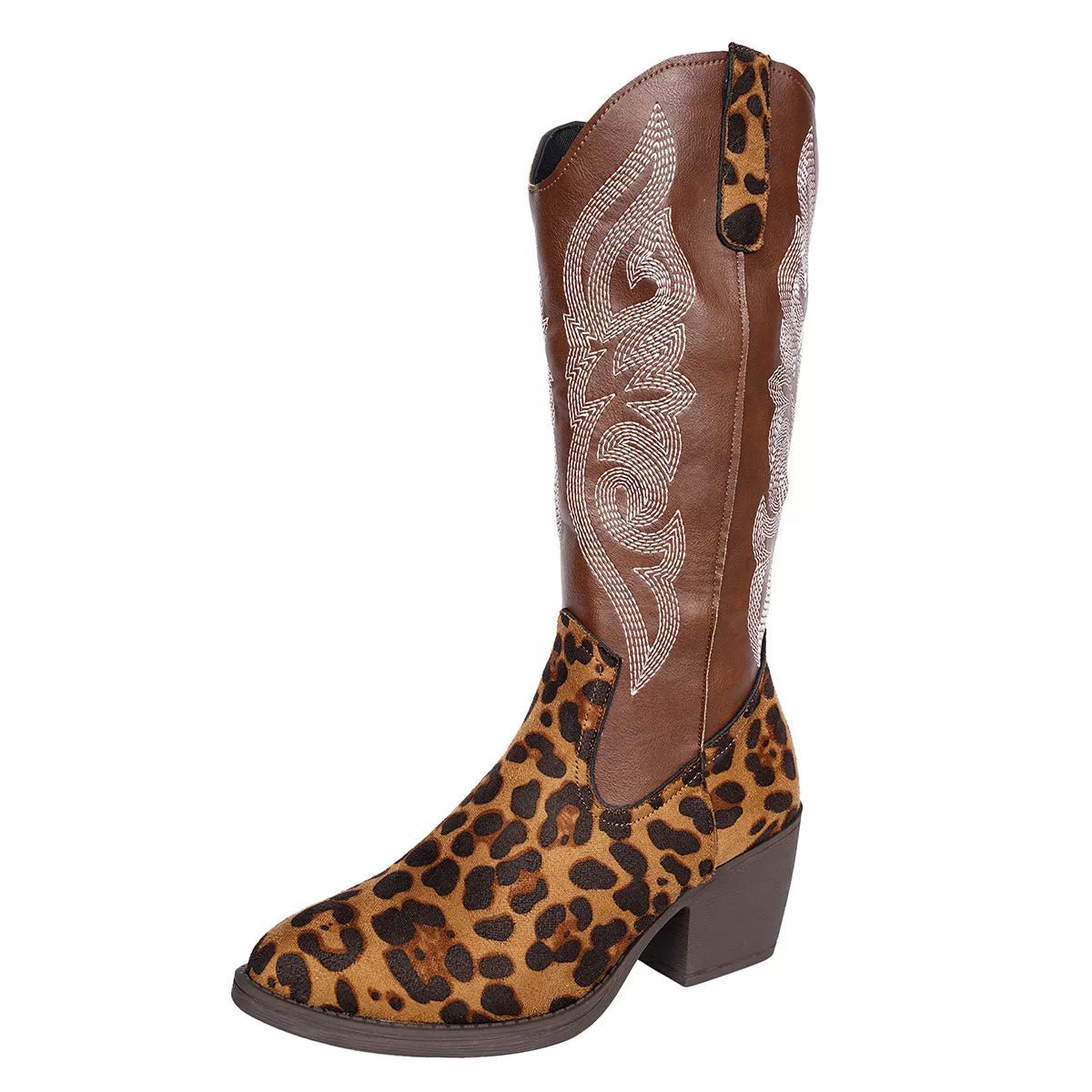 Western Embroidered Mid - Calf Boots - MAD RUFFI