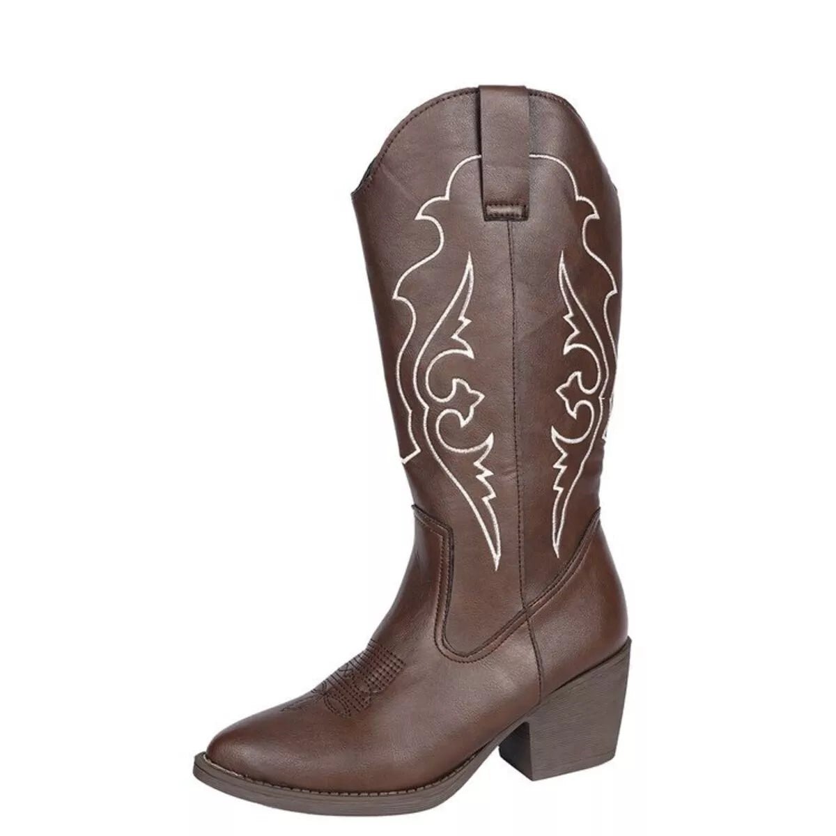 Western Embroidered Mid - Calf Boots - MAD RUFFI