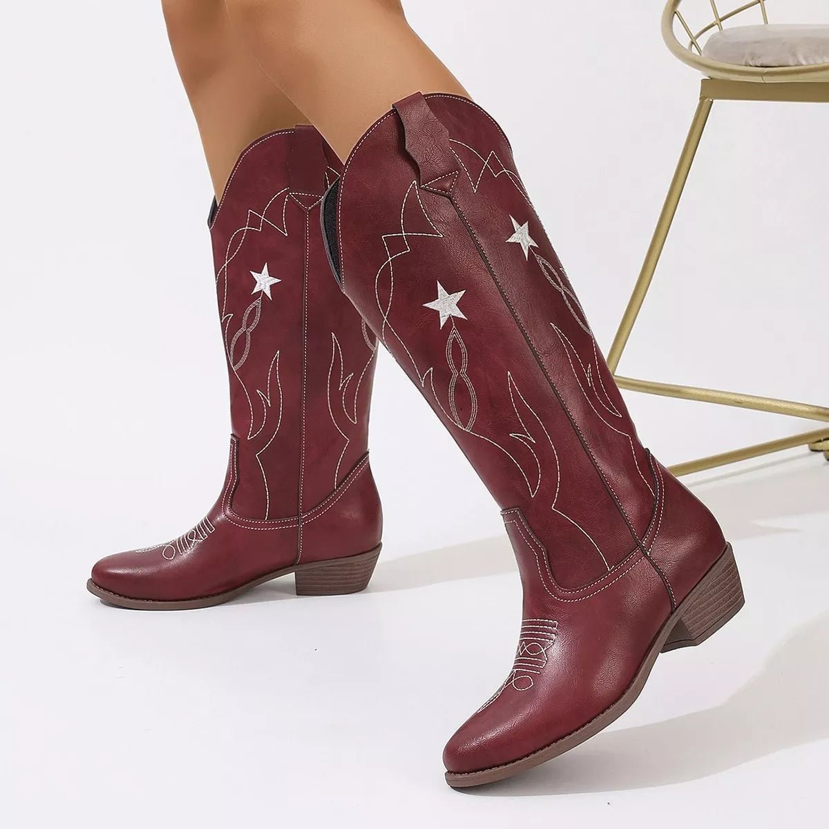 Western Star Embroidered Cowboy Boots - MAD RUFFI