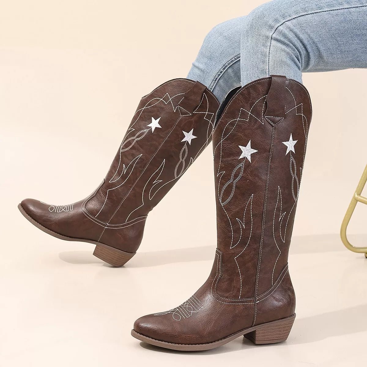 Western Star Embroidered Cowboy Boots - MAD RUFFI