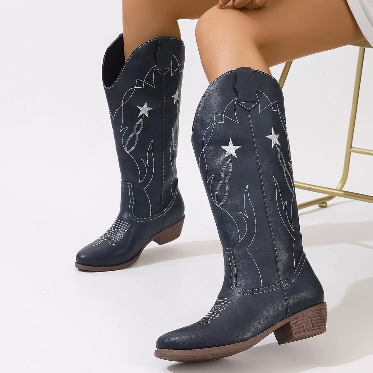 Western Star Embroidered Cowboy Boots - MAD RUFFI
