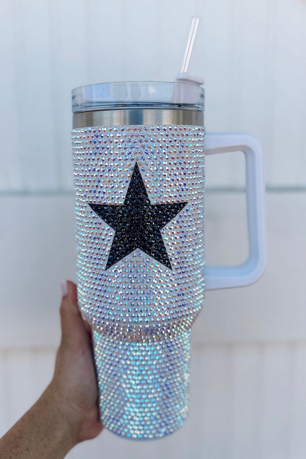 White 40oz Star Shape Full Rhinestone Stainless Portable Cup - MAD RUFFI