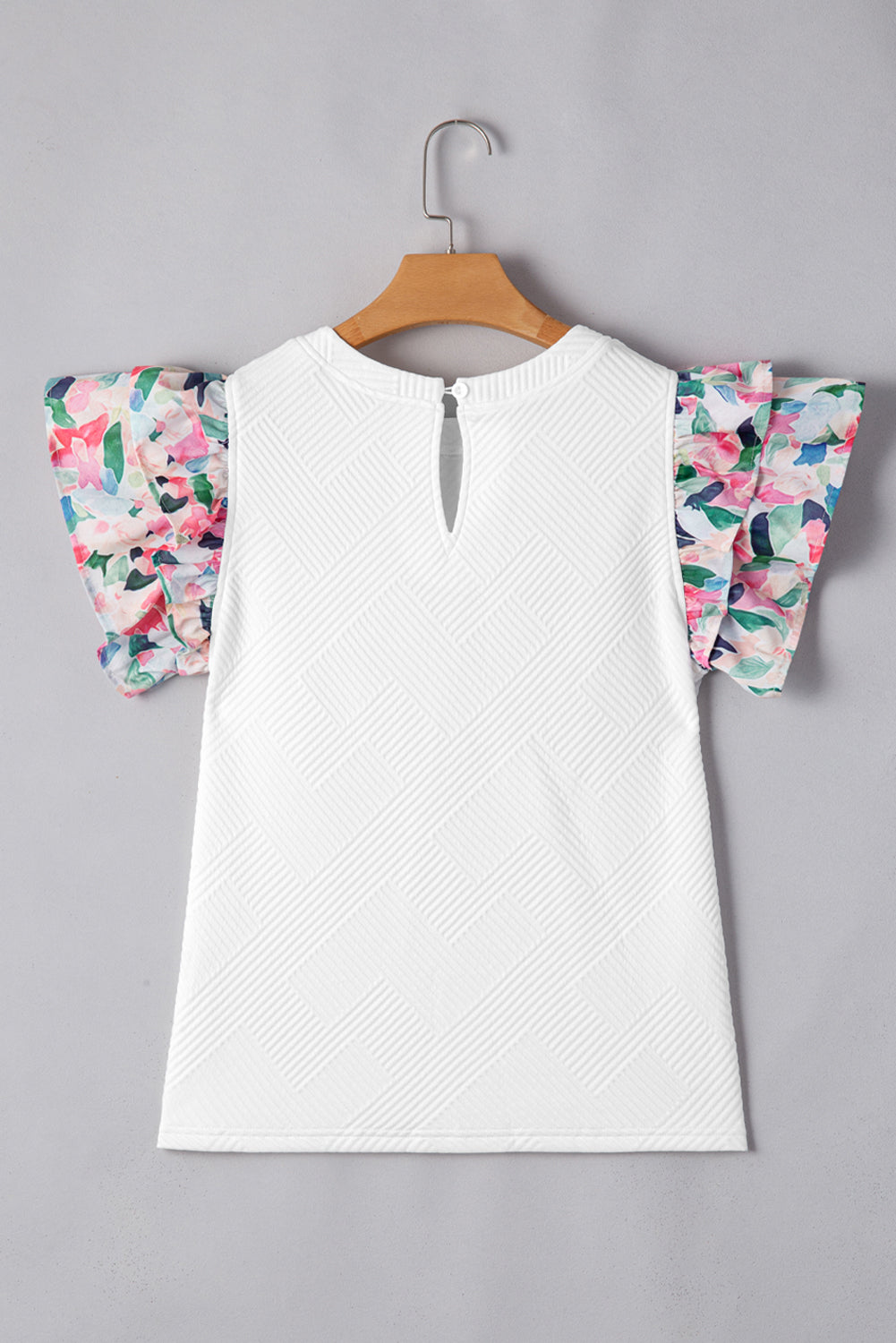 White Abstract Print Tiered Ruffled Sleeve Textured Knit Top - MAD RUFFI