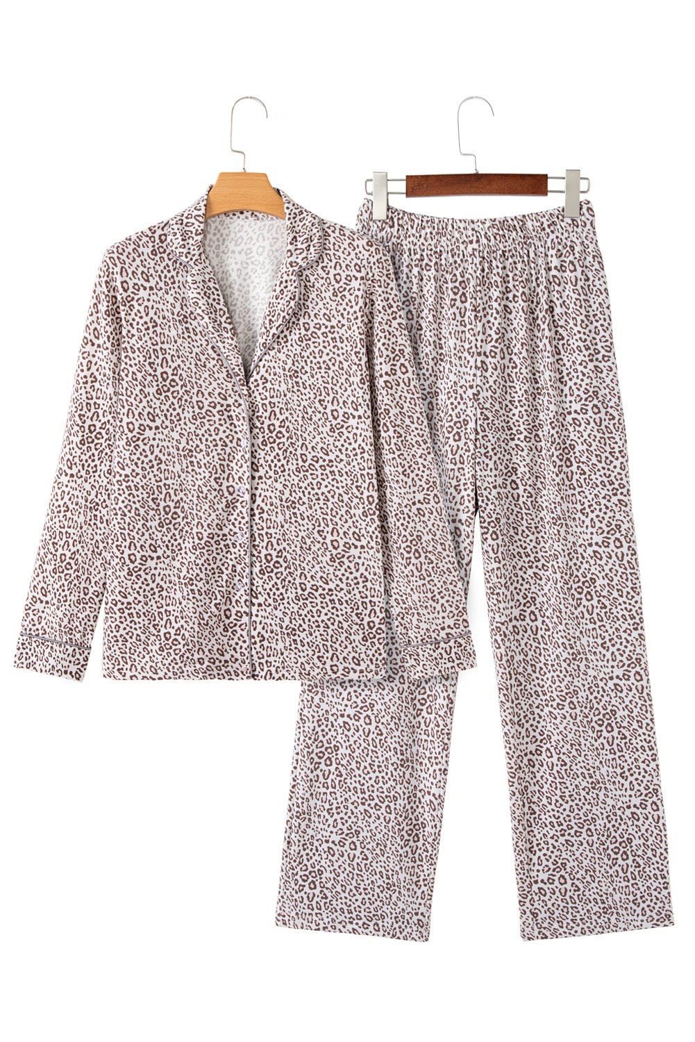 White Allover Leopard Print Long Sleeve and Pants Pajama Set - MAD RUFFI