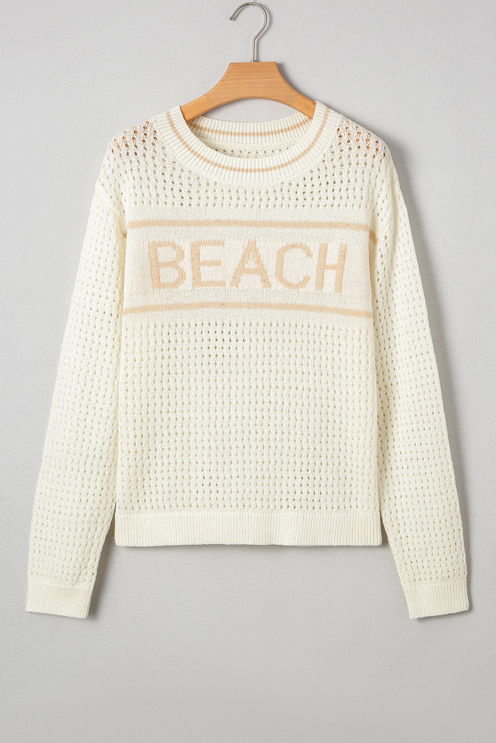 White BEACH Hollow Out Knitted Lightweight Dolman Sweater - MAD RUFFI