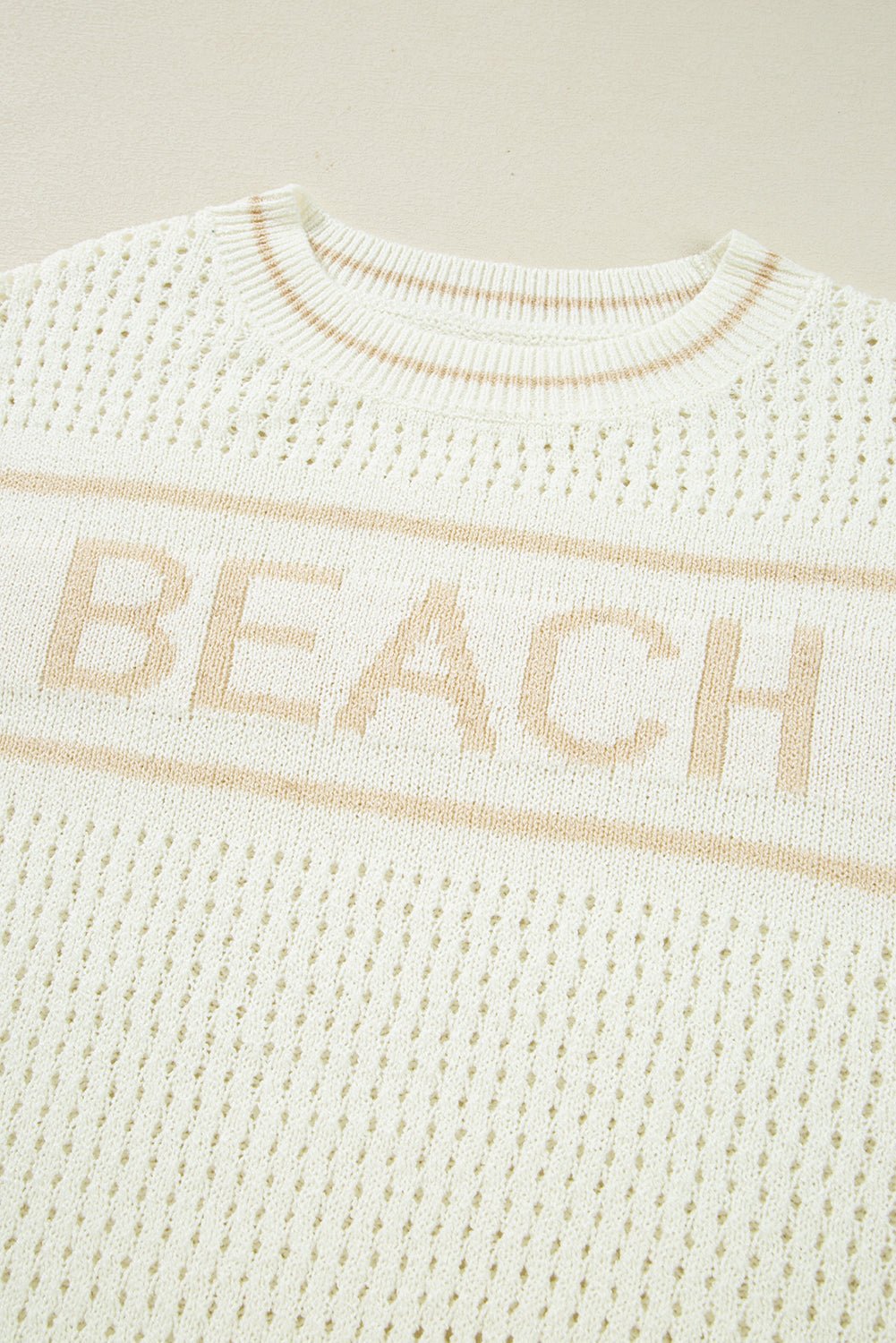 White BEACH Hollow Out Knitted Lightweight Dolman Sweater - MAD RUFFI