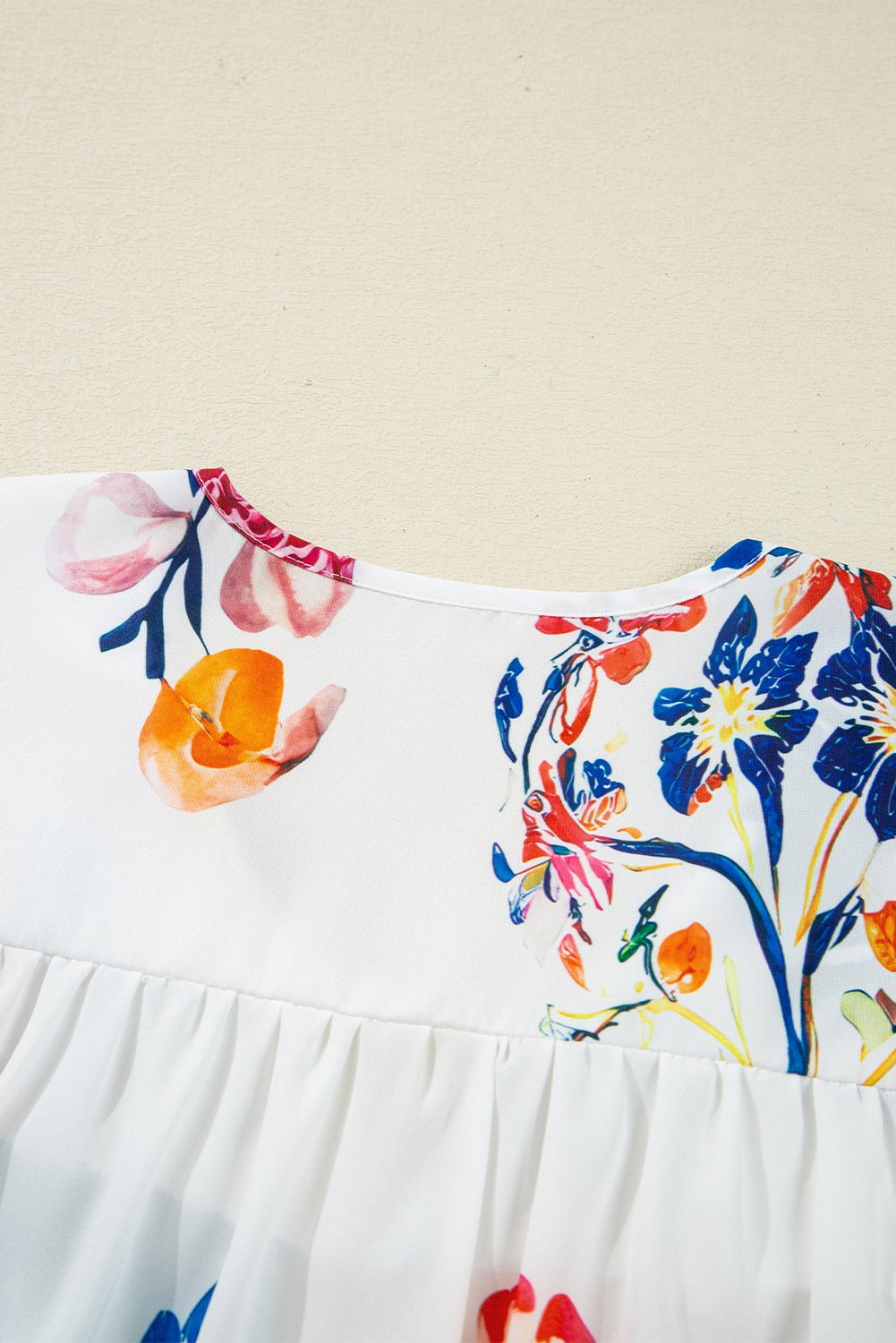 White Boho Floral Fringe Tie V Neck Blouse - MAD RUFFI