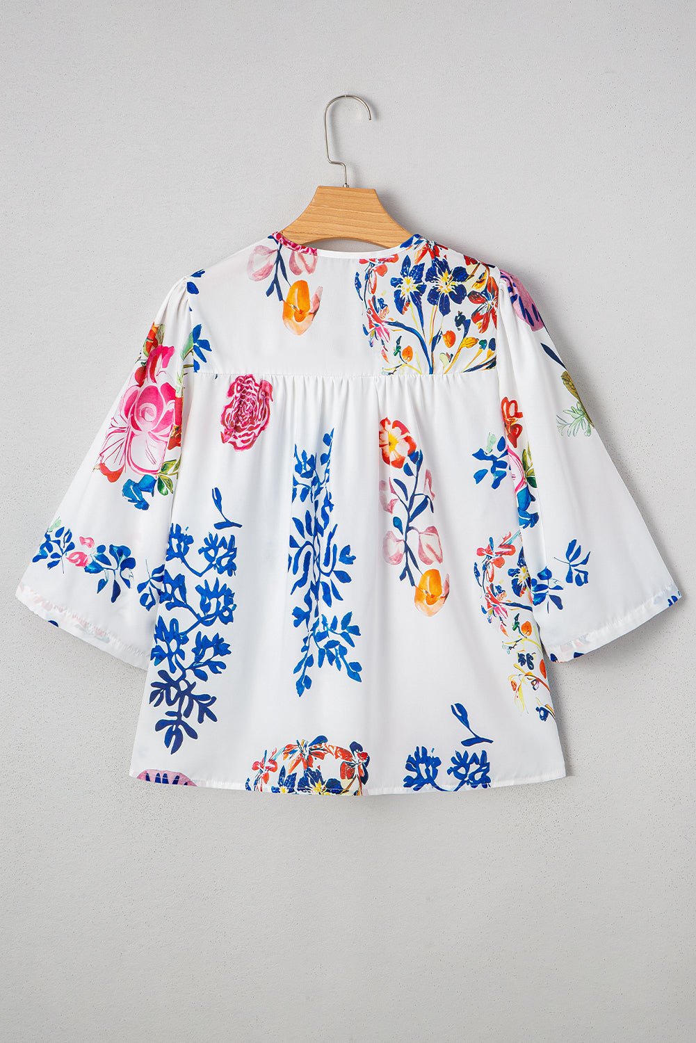 White Boho Floral Fringe Tie V Neck Blouse - MAD RUFFI