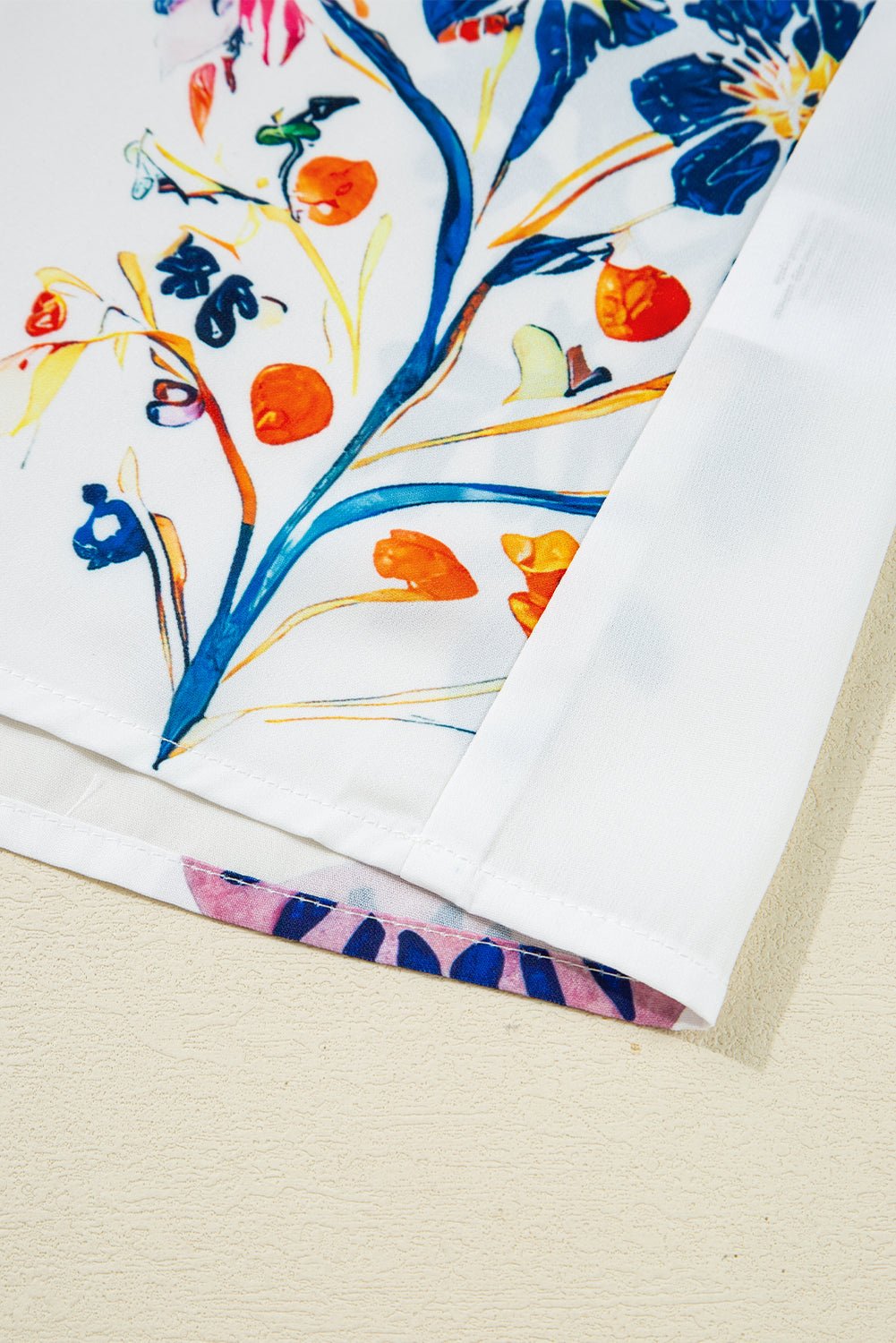 White Boho Floral Fringe Tie V Neck Blouse - MAD RUFFI