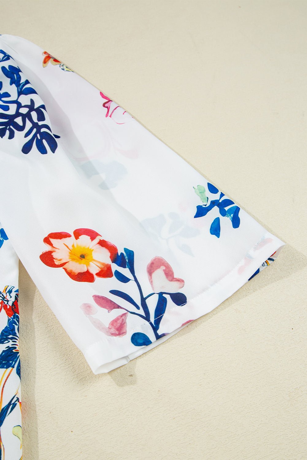 White Boho Floral Fringe Tie V Neck Blouse - MAD RUFFI