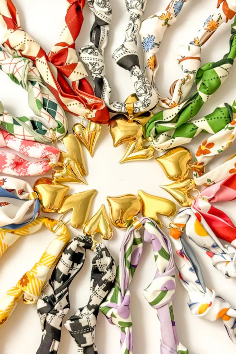 White Boho Floral Print Heart Pendant Scarf Necklace - MAD RUFFI