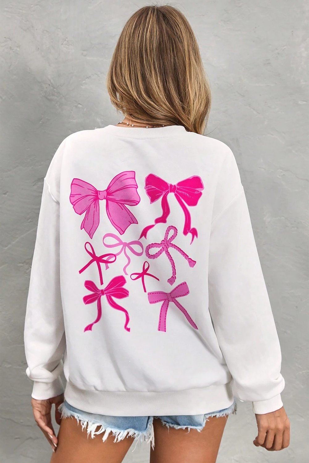 White Bow Graphic Casual Crewneck Sweatshirt - Graphic Sweatshirts