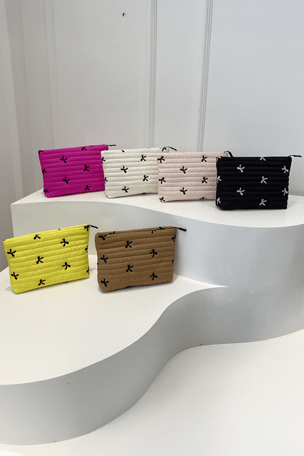 White Bow Quilted Makeup Bag - MAD RUFFI